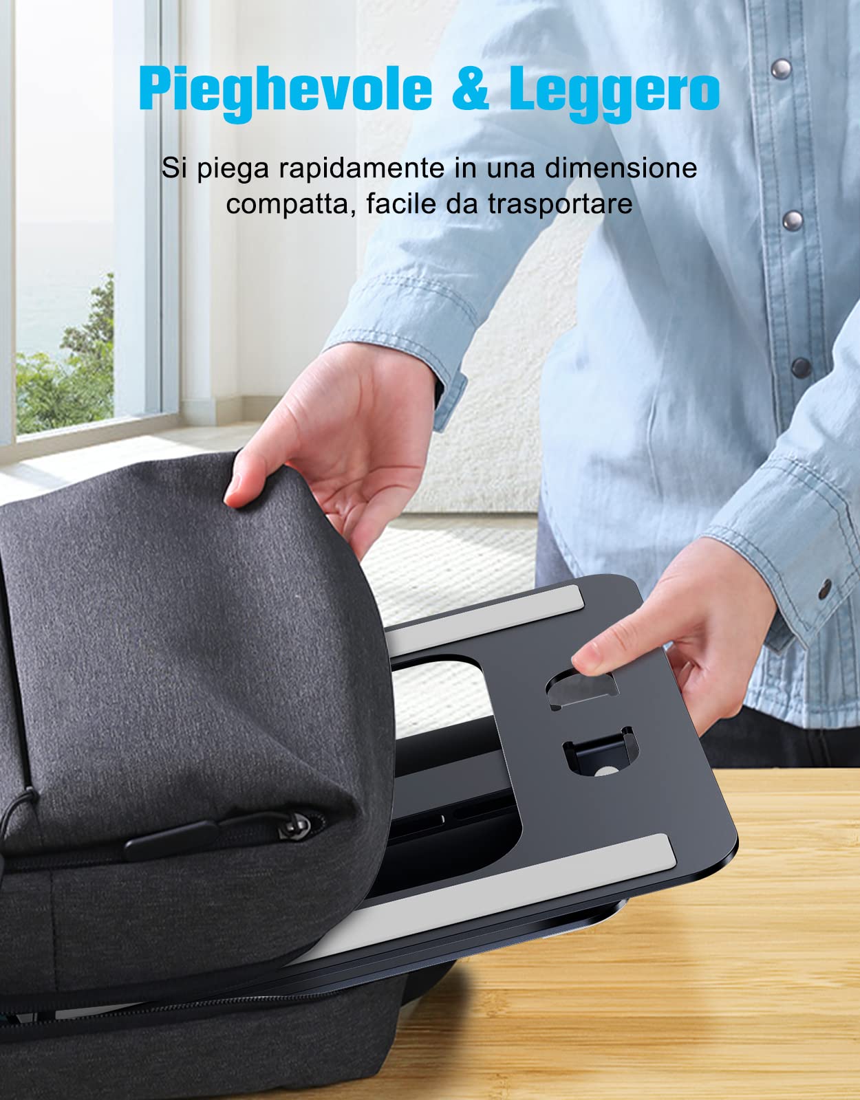 Babacom Supporto PC Portatile, Pieghevole Ergonomico Porta PC con Regolabile Altezza, Ventilato Laptop Stand Vassoi di appoggio per PC portatili Compatibile con MacBook Air, Altri 10-16" Tablet, Nero