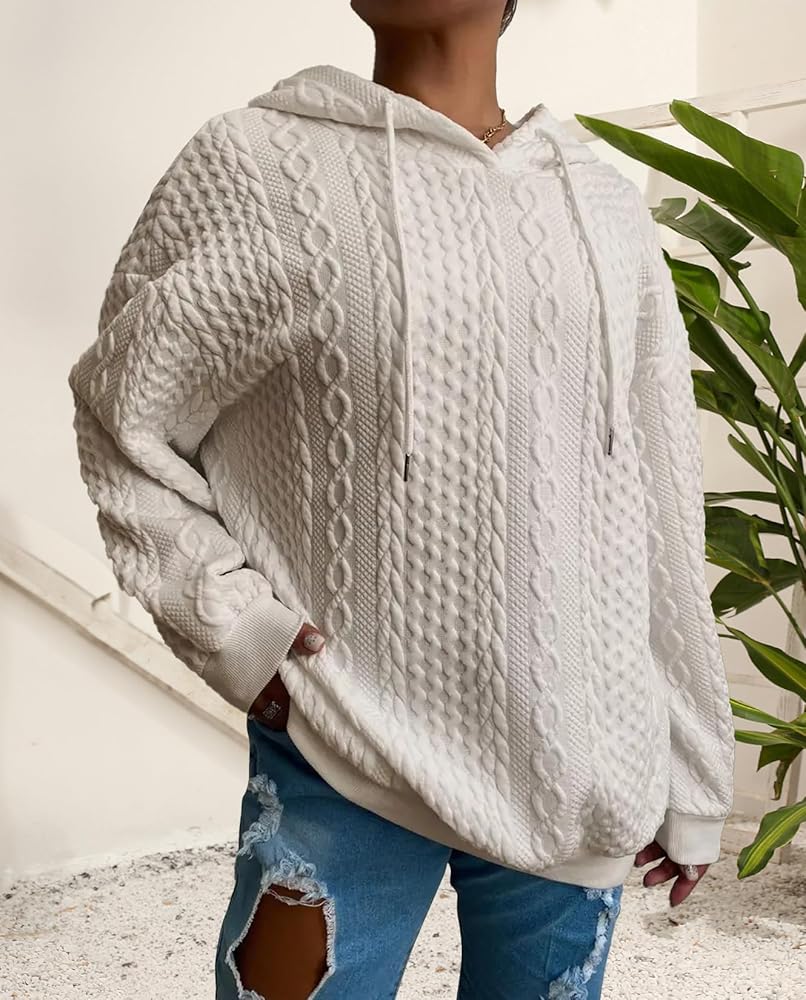 Zhyaj Women's Cable Knitted Hoodies Drawstring Long Sleeve Zhyaj Women's Cable Knitted Hoodies Drawstring Long Sleeve