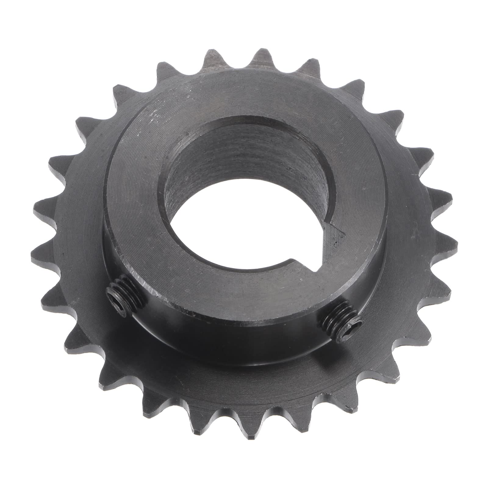 sourcing map 25 Dents Pignon Type B Unique Brin 1/4" Pas, 20mm Alésage Noir Oxyde C45 Carbone Acier, Rainure avec 2 Ensemble Vis pour ISO 04C