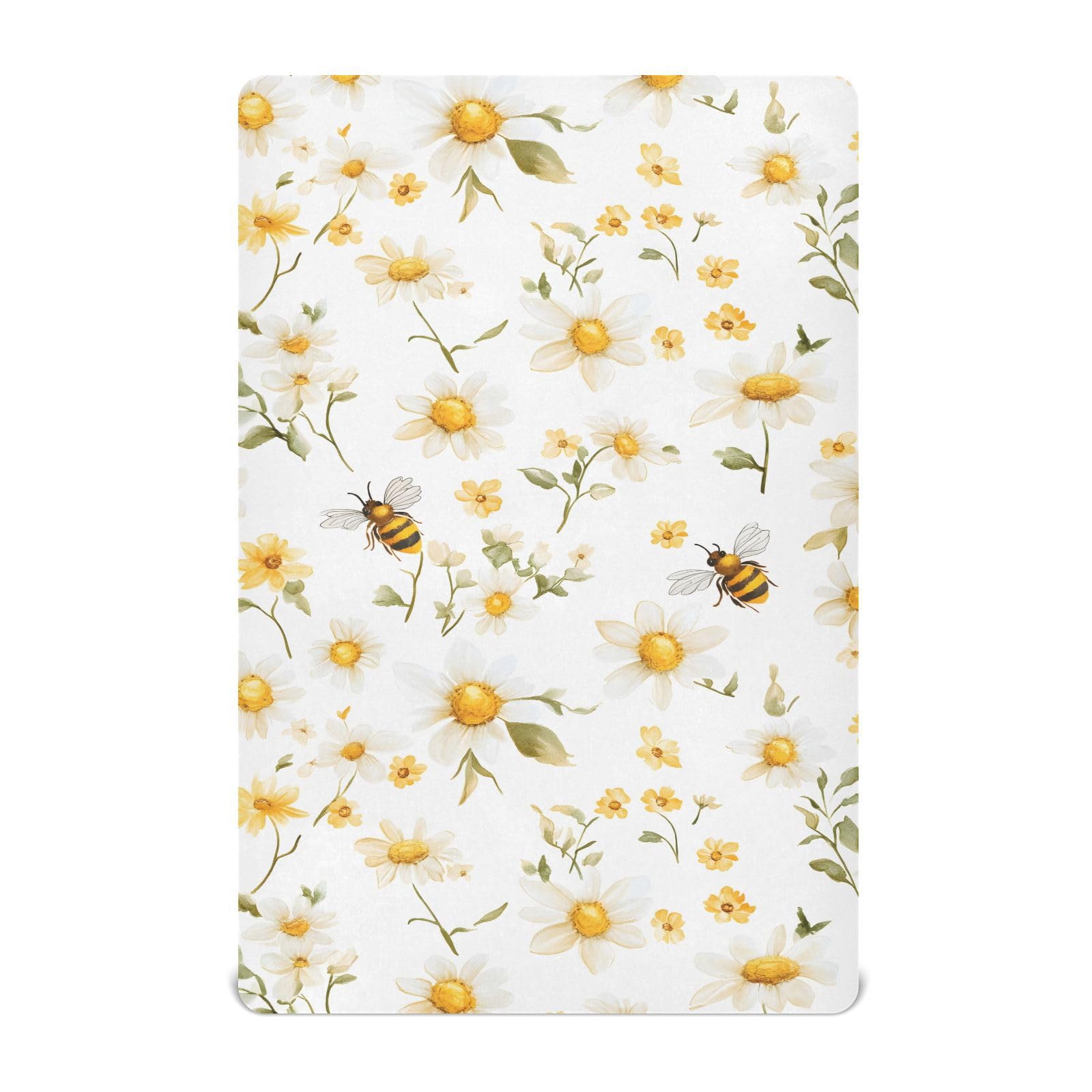 YMGQYJ Fitted Crib Sheet Bees Flowers Print Soft Breathable Pack N Play Playard Sheets 39x27 inch Baby Mattress for Boys Girls Toddler