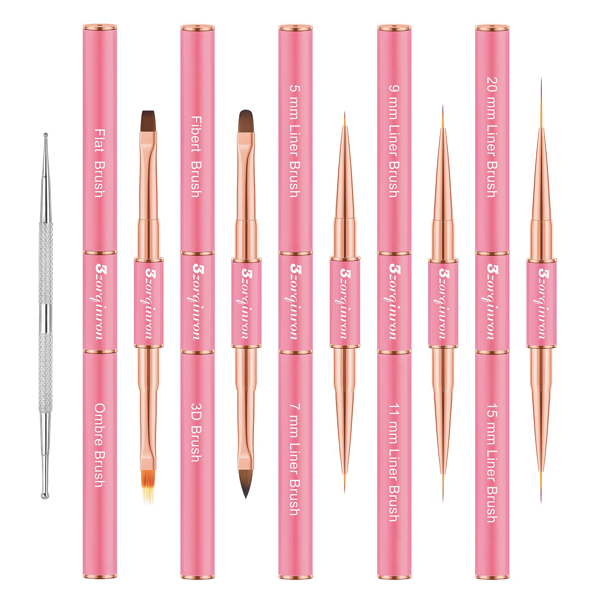 Nail Art Bushes Set, Professional 5Pcs Double-Ended Nail Brush Kit for Details, Long Lines, Ombre & 3D Design-Perfect for DIY Manicures & Salons (Pink