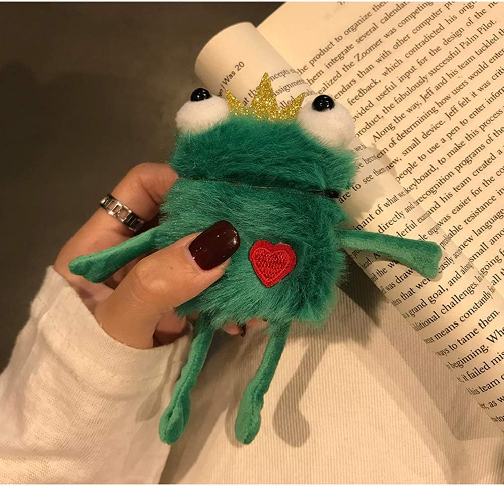Yatchen Plush Case Compatible with AirPods 1&2, Cute 3D Cartoon Frog Design Funny Cover with Keychain Protective Case for AirPods 1&2 Frog Green