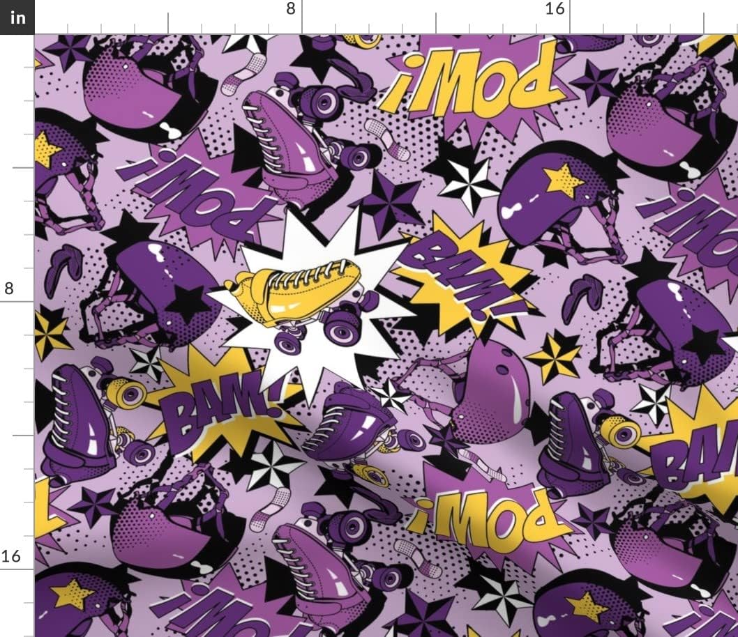 Spoonflower Fabric - Roller Derby, Skate, Athletic, Pop Art, Comic, Cartoon, Typography, Printed on Petal Signature Cotton Fabric by The Yard - Sewing Quilting Apparel Crafts Decor