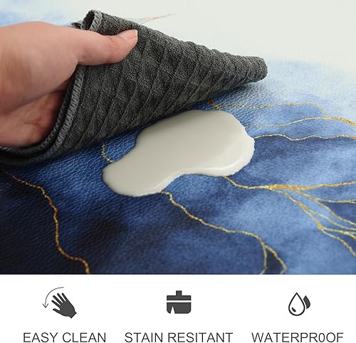 Miniatura 90 de MAYHMYO Juego de 2 tapetes de cocina antifatiga, diseño de mármol y azul, alfombrillas acolchadas y antideslizantes Azul,Azul y dorado,Marrón