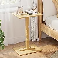 Vista 6 de Amazer Mesa de bambú para TV, mesa auxiliar ajustable en altura para espacios pequeños, mesa de aperitivos para sofá, cama, silla, mesa de bandeja