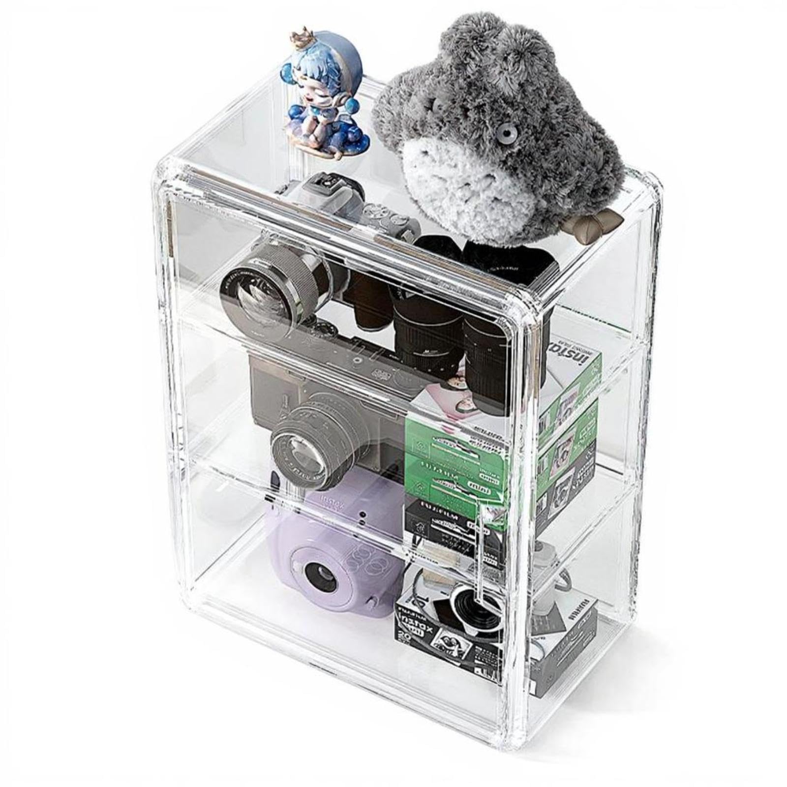 ATORSE Camera Storage Box, Debrisresistant Display Case, Protective Organizer for DSLR, Desktop Lens Holder Transparent Large 2L-image-3