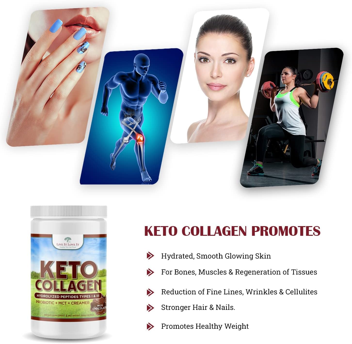 Live It Love It Collagen Protein Powder Chocolate with Milk Chocolate and MCT Oil | Collagen Peptides Powder with Type I and III for Skin Hair Nail Joints | Grass-Fed Hydrolyzed Collagen | 30 Servings