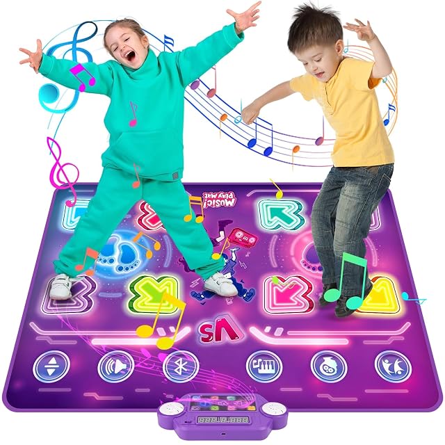 Euakee Alfombra de Baile para Niños, Música Alfombrilla Baile con 8 Flechas de Luz LED