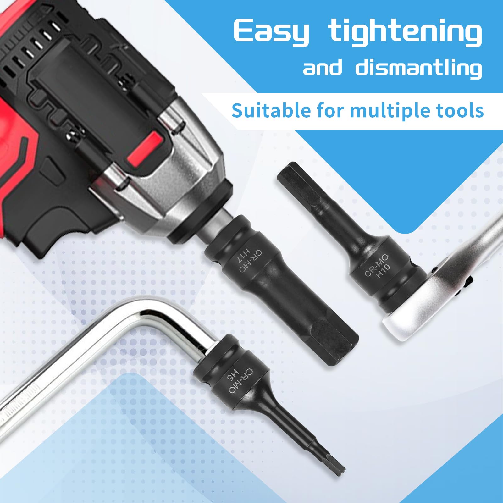 EFUTURETIME 10 Pz. Set Bussole Esagonali 1/2", H5, H6, H7, H8, H10, H12, H14, H16, H17, H19, Bussole Esagonali Maschio con Scatola, Cr-Mo, per Viti ad Esagono Incassato