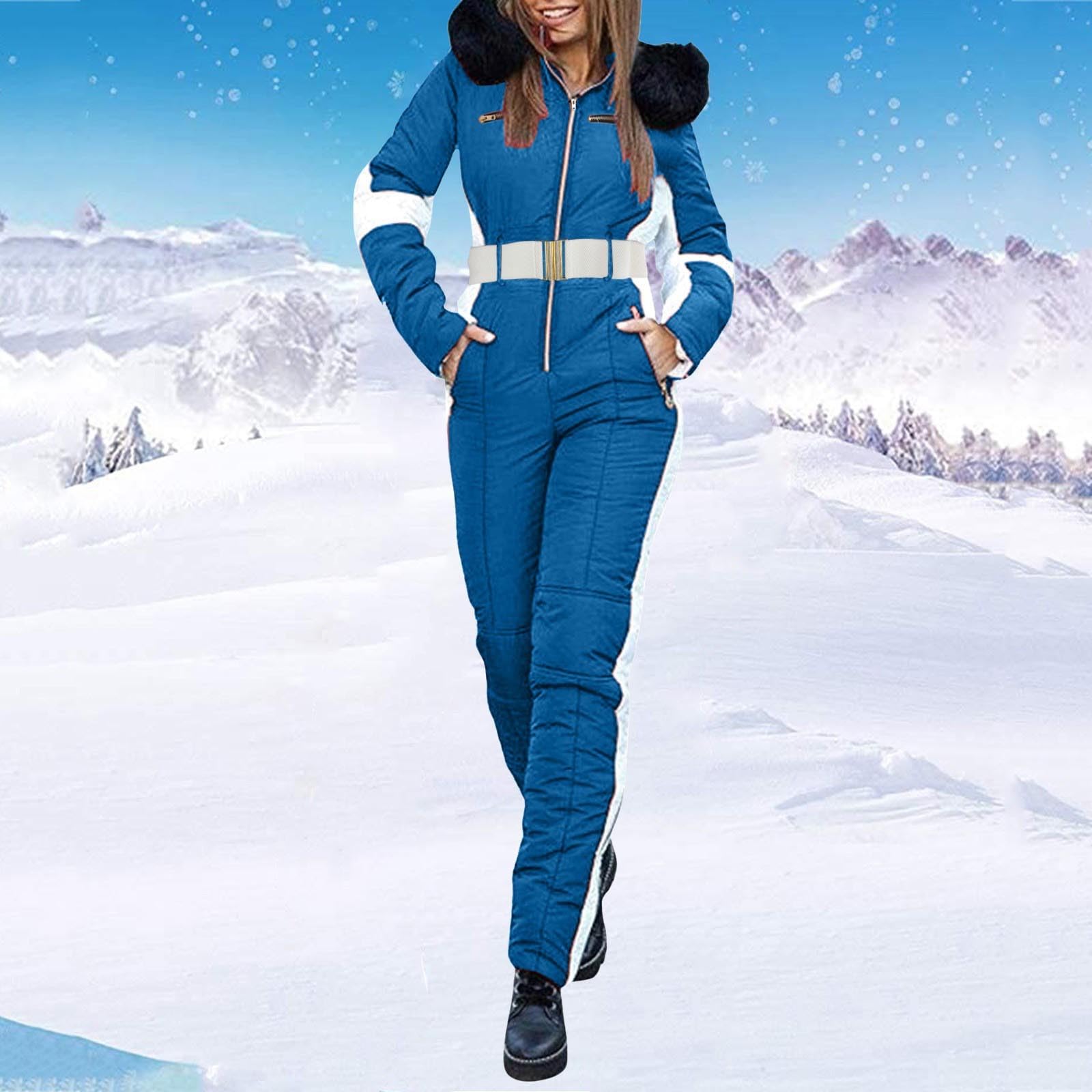 IQYU Skioverall Damen Winter Warm Skianzug Einteiler Schneeanzug Lange Skijacke Mit Kapuze Outdoorjacke Warm Schnee Skifahren SäTze Outdoor Jumpsuit Langer Schneeoverall Wasserdicht Ski Anzug