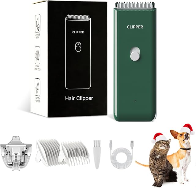 2-in-1 Kit professionnel de grooming pour chiens - Faible bruit, étanche, USB Lame de céramique rechargeable et sûre - Cadeau pour chiens et chats (vert)