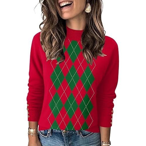 Qirno Womens Mock Neck Long Sleeve Knit Sweaters Turtleneck Casual Lightweight Button Cuffs Fall Pullover Sweater