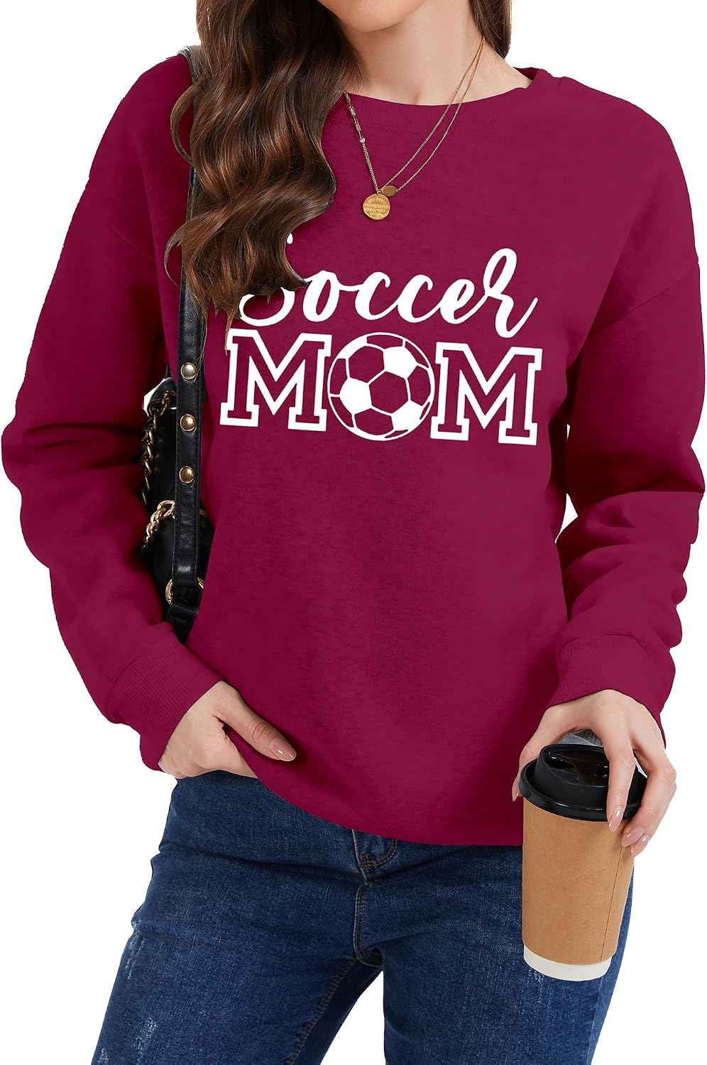 Womens Soccer Mom Sweatshirt Long Sleeve Crewneck Soccer Graphic Casual Loose Pullover Tops