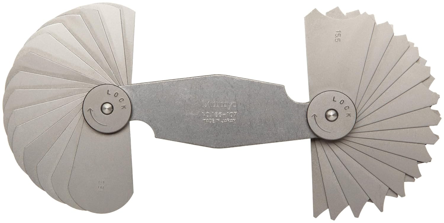 Mitutoyo 186-107, Radius Gage Set, 30 Pairs of Leaves, 15.5mm to 20mm by 0.5mm, 21mm to 25mm by 1mm