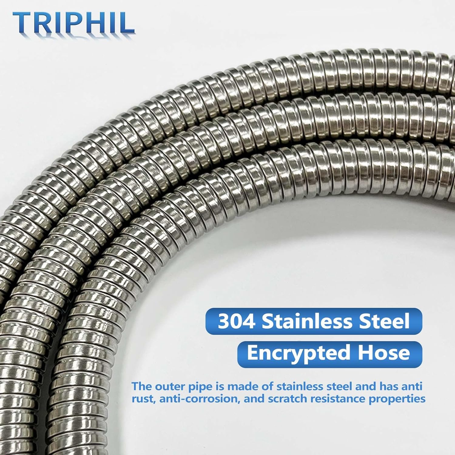 TRIPHIL Explosion-proof Handheld Shower Head Hose Replacement 71" Extra-long Hose Extension Anti-burst High Water Pressure Brass Connectors Flexible Stainless Steel Metal Tube Brushed Nickel 71-Inch