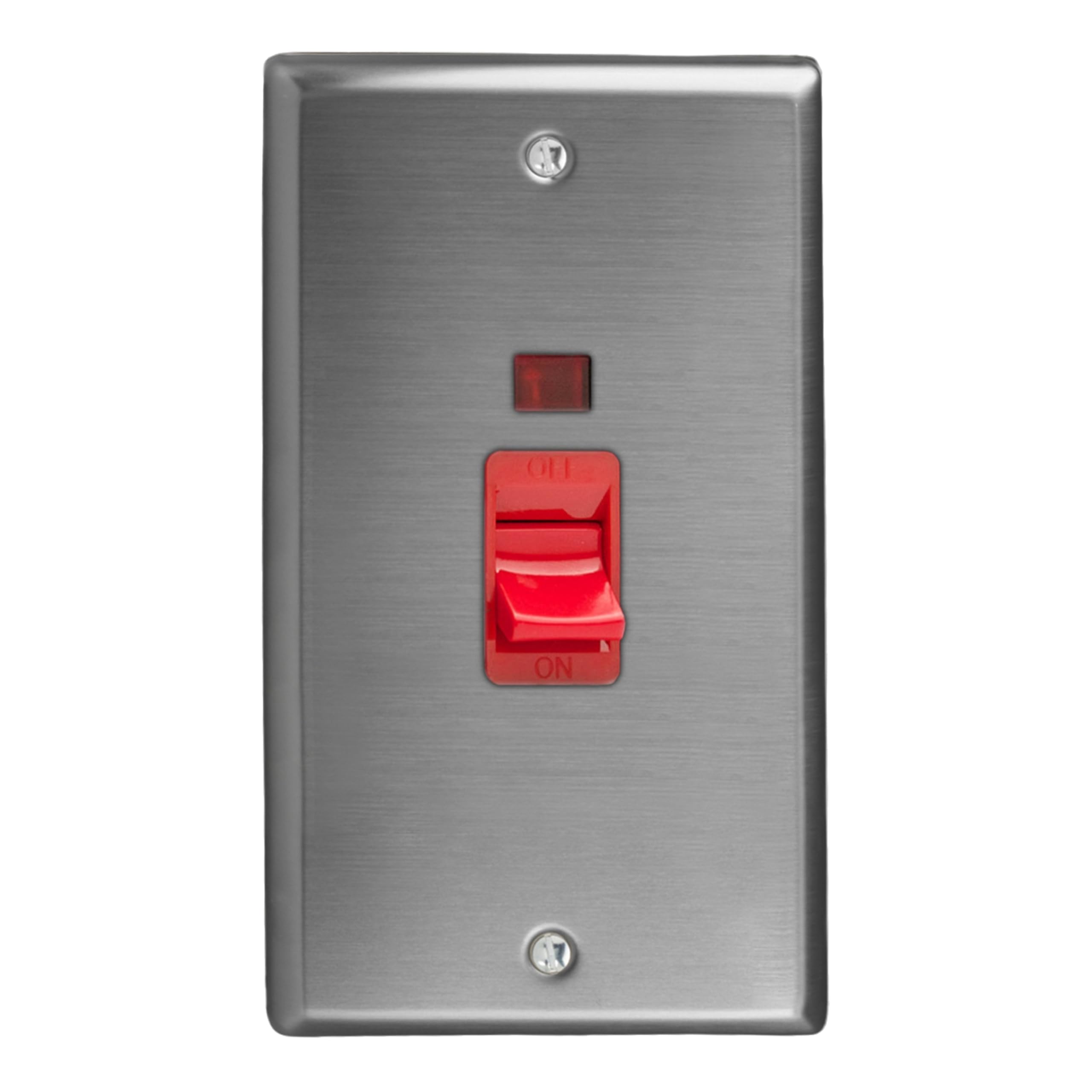 Varilight Vertical Cooker Switch With Neon - Classic Brushed Steel With Red Insert, XT45N, 150x91x35mm