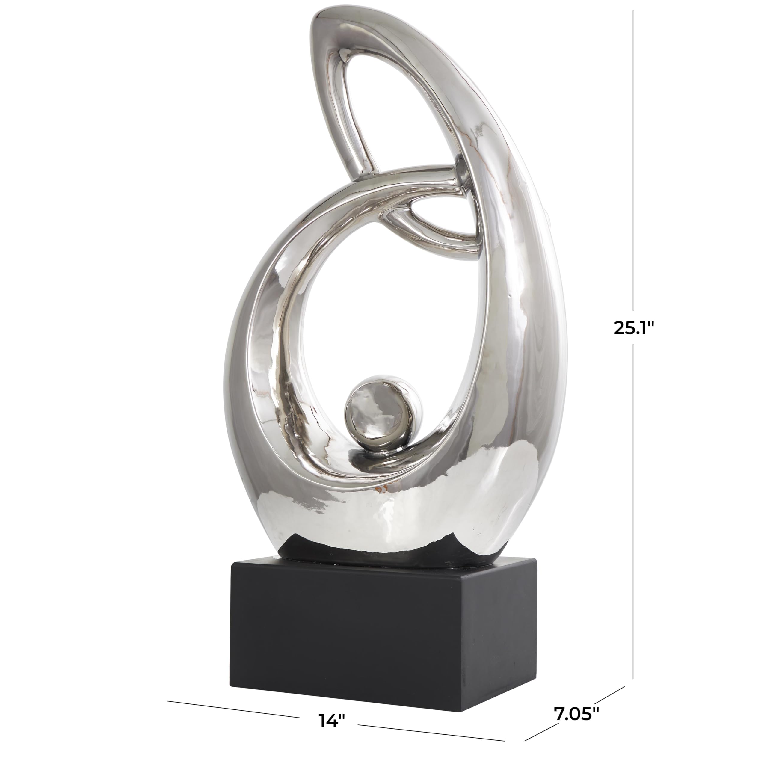Deco 79 Sculpture décorative Abstraite en céramique avec Base Noire - 35,6 x 17,8 x 63,5 cm - Argenté