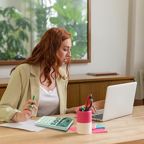 Miniatura 4 de Calculadora básica verde con pantalla LCD de 12 dígitos, linda para oficina, hogar, escuela