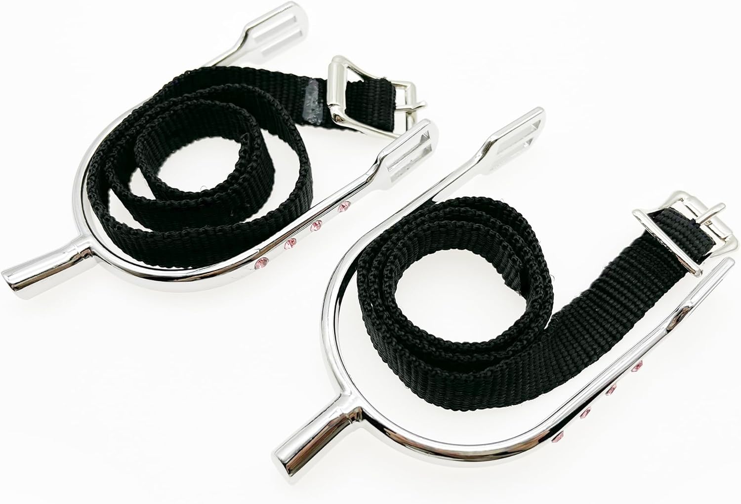 English Riding Spurs with Straps for Women, Zinc Alloy Chrome Plated Bumper Spurs, Prince of Wales Spurs with Rhinestone, 1 Pair