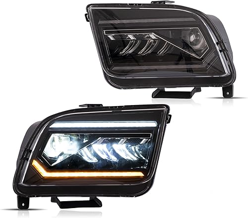 VLAND - Faros delanteros LED para Ford Mustang 2005-2009 con función de bienvenidarespiración, DRL dinámico y señal de giro secuencial, (no