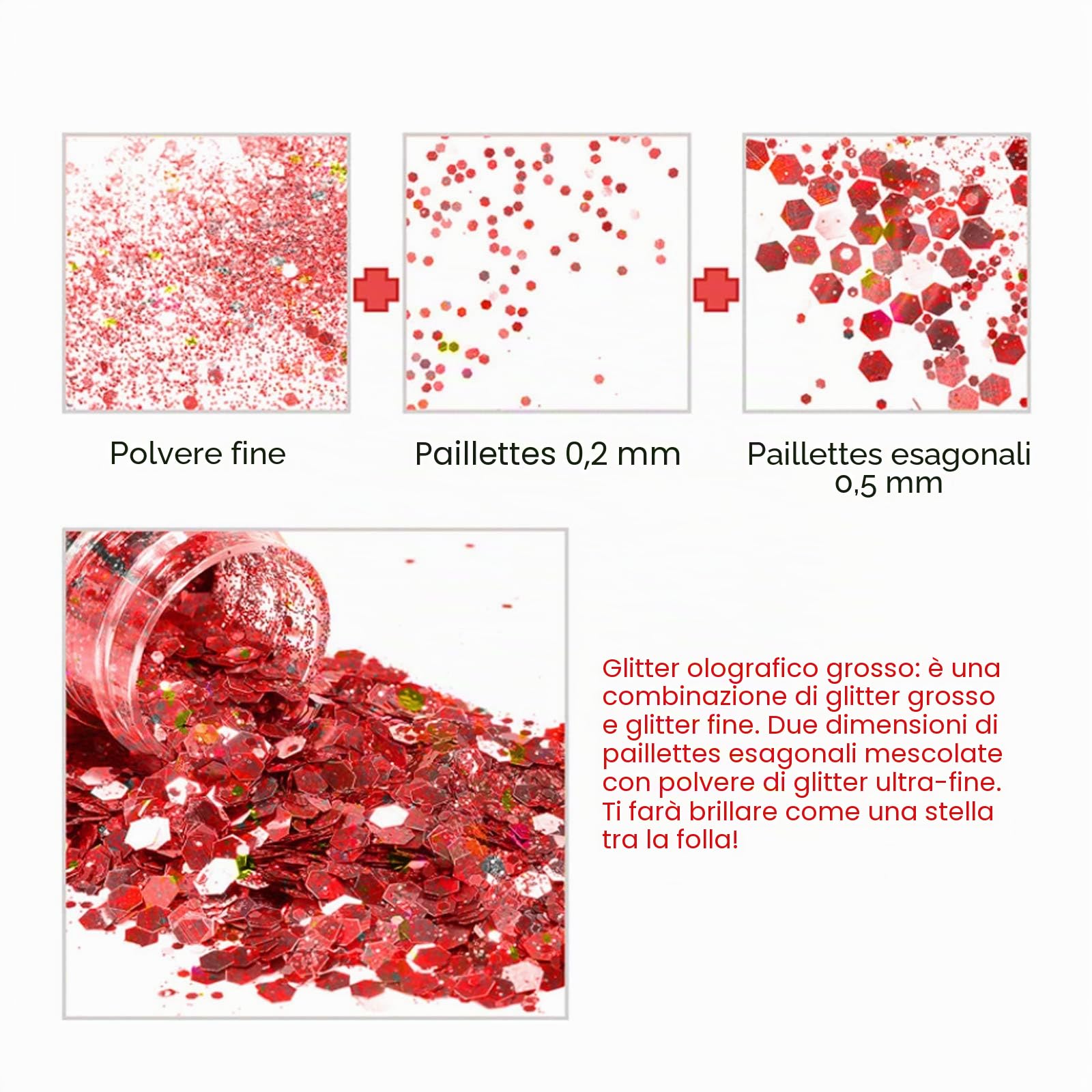 HEMOER 12 Colori Glitter Grosse Olografiche, 144g Holographic Chunky Glitter per Corpo, Paillette per Resina Epossidica, Capelli, Unghie, Viso, Trucco del Festival