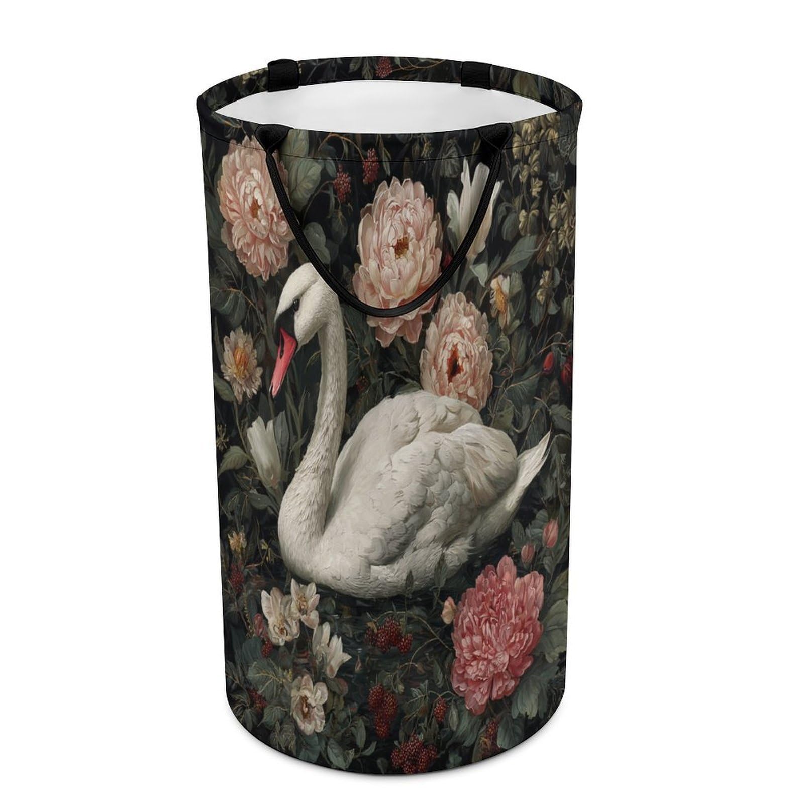 LUYYSKY Beautiful Retro Elegant Swan Versatile Storage Laundry Basket, Rustic Abstract William Morris Flowers Animal Swan Large Capacity Bathroom Hamper With Handle