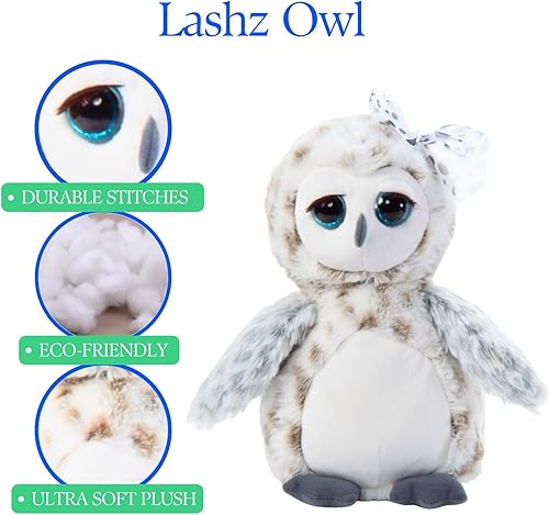 Miniatura 6 de The Petting Zoo Peluche de búho, animales de Lash'z, juguete de peluche de búho de 10 pulgadas