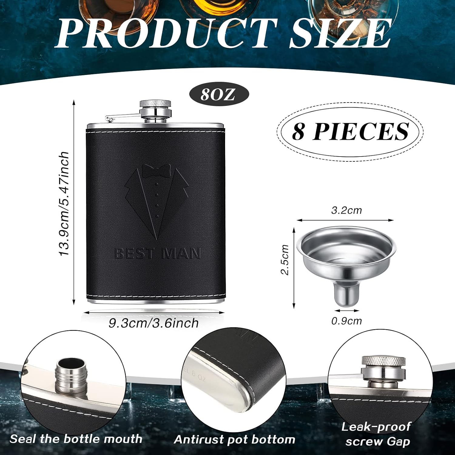 Gejoy Groomsman Flasks Set of 8 Groomsman Gifts 8 oz Stainless Steel Leak Proof Engraved Hip Flask for Best Man Wedding Proposal Bridesmaid Gift Bachelor Party Favors