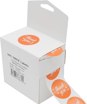 2.0 inch Round Orange | Thank You | Stickers 500 Labels Per Roll Easy Peel Dispenser Box.