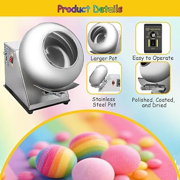 Automatic Tablet Coating Machine,Candy Coater Machine,Small Commercial Mini Chocolate Panning Machine, for Sugar, Chocolate, Peanut Nut Etc