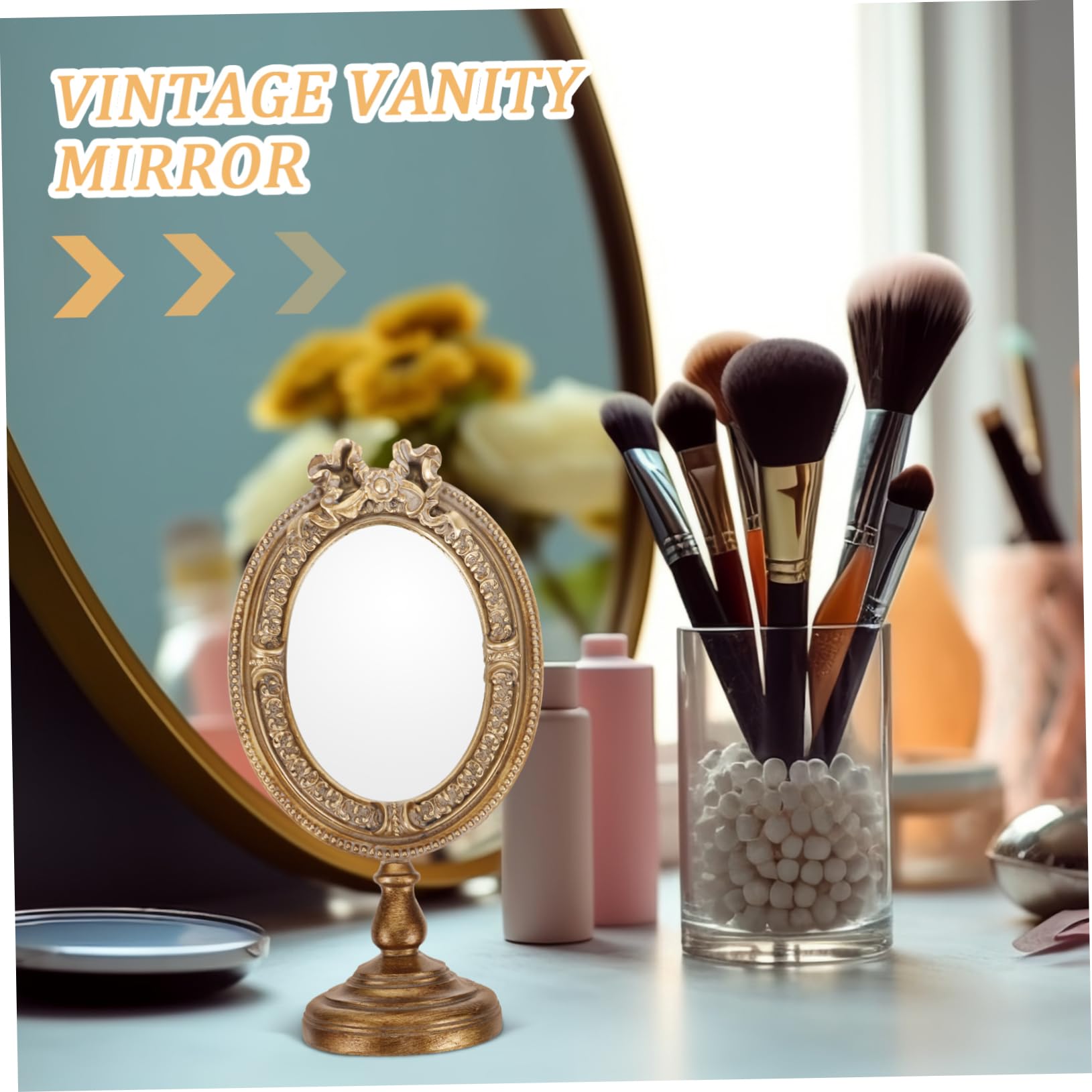 VALICLUD 3 Stück Vintage Aesthetic Tischspiegel Europäischer Stil Dekorativer Schminkspiegel für Schlafzimmer Schminkstation Leicht und Praktisch für Damen und Professionelle Make Up