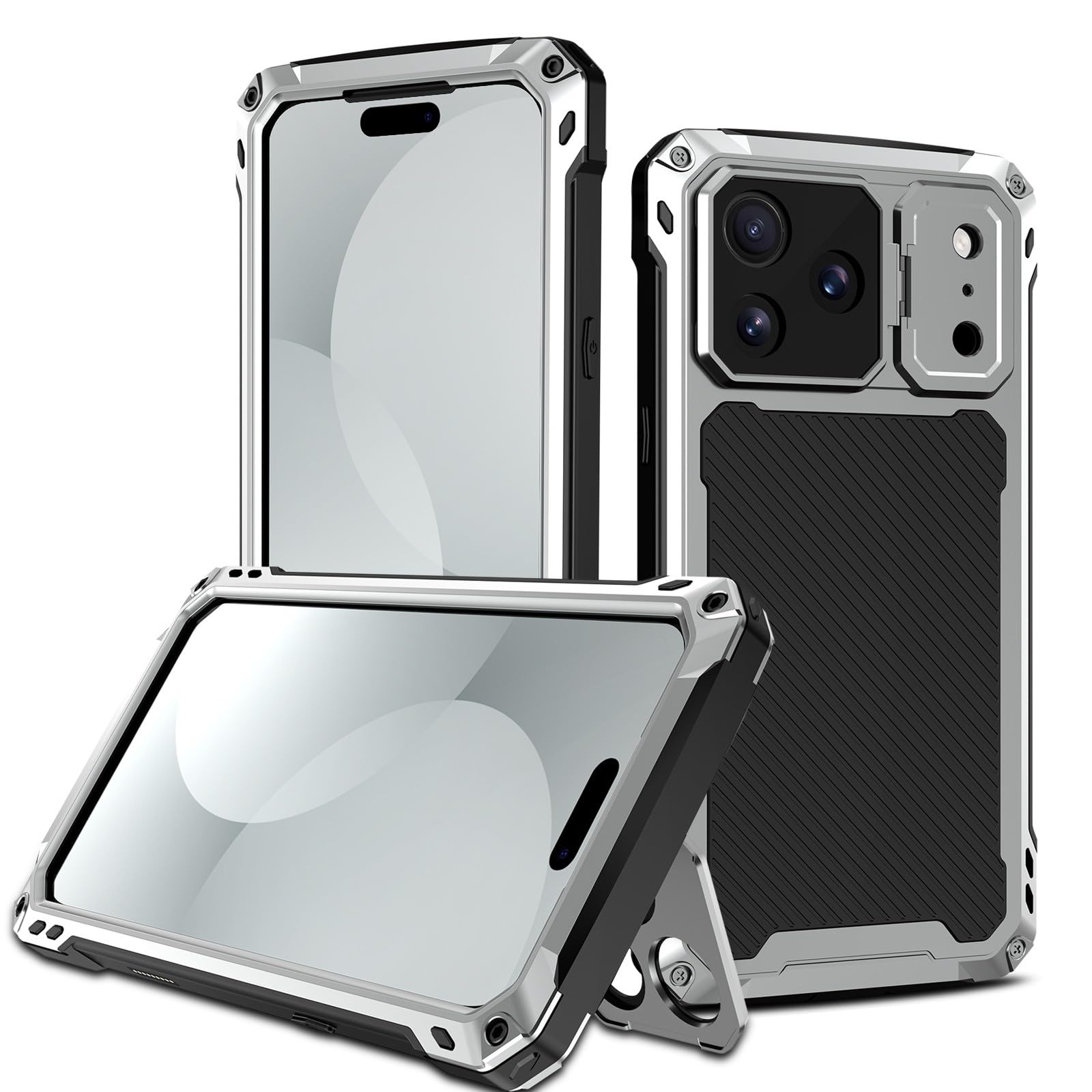 Coque silicone iPhone 16 argent avec béquille pour vos séries - 8