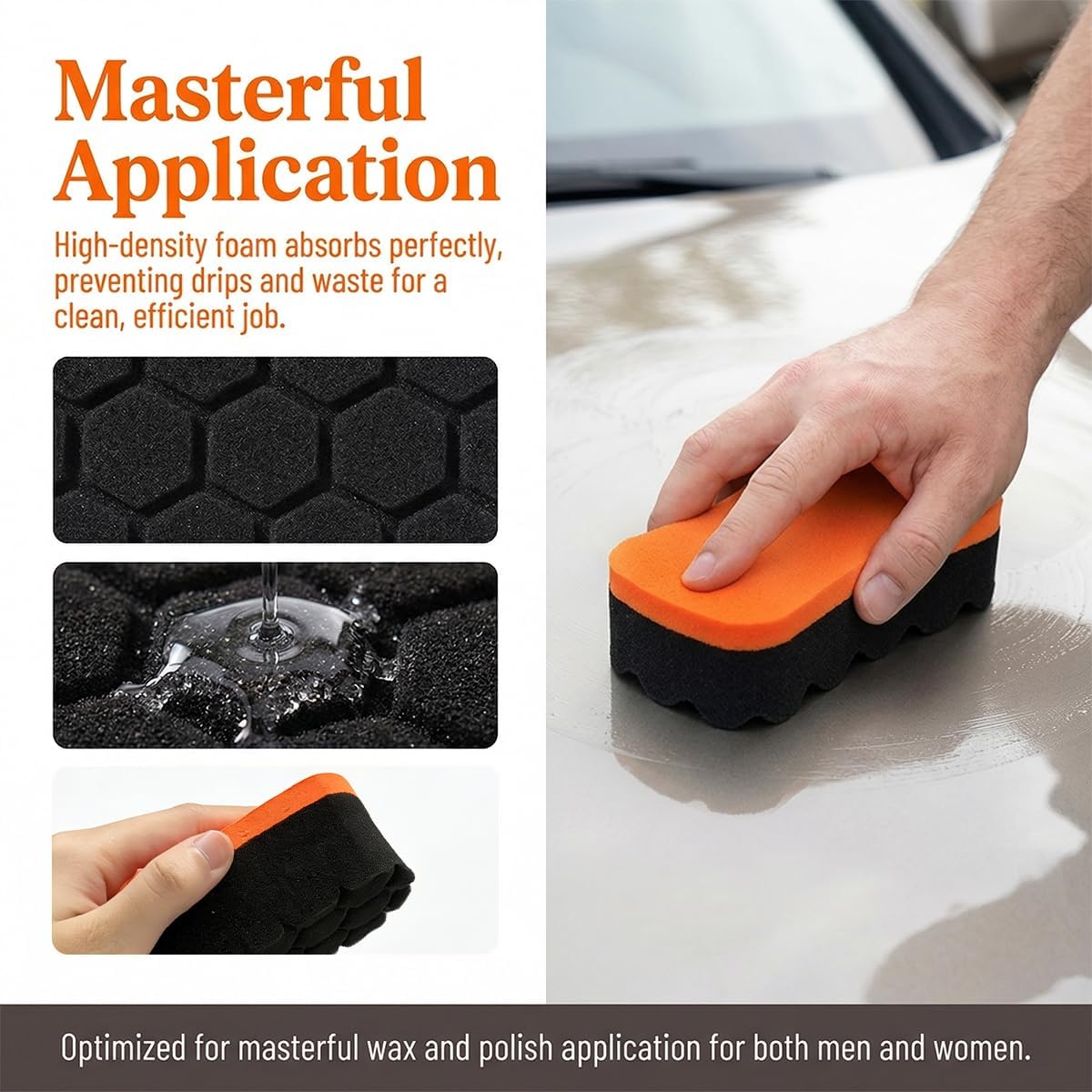 3PCS Tire Waxing Applicator Pad, Hexagonal Textured Automotive Tire Polishing Sponge, Washable Vehicle Wheel Detailing Shine Dressing Applicator for Car Glass, Porcelain and More (Orange)