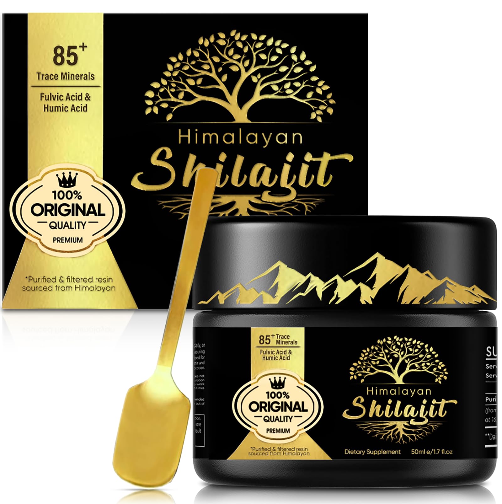 Shilajit Original, resina del Himalaya altamente eficaz, shilajit natural, enriquecido con minerales, potenciador natural de la energía para hombres y mujeres (50 ml)