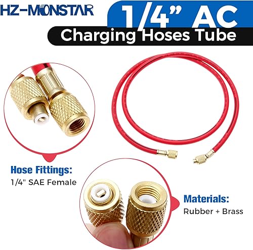 Miniatura 4 de Tubo de mangueras de carga de CA, manguera de carga de refrigerante de 60 pulgadas, rosca SAE de 14 de pulgada, se adapta a R12 R22 R502 Kit de