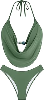 ZAFUL Women's Two Piece Bikini Sets Triangle Halter Swimsuit Deep V Cowl Neck Ruching Bathing Suits Price In India
