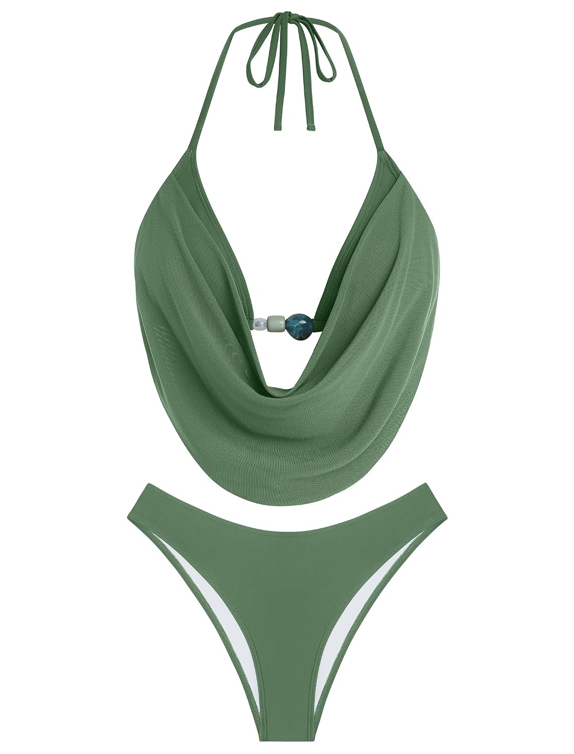 ZAFUL Women's Two Piece Bikini Sets Triangle Halter Swimsuit Deep V Cowl Neck Ruching Bathing Suits