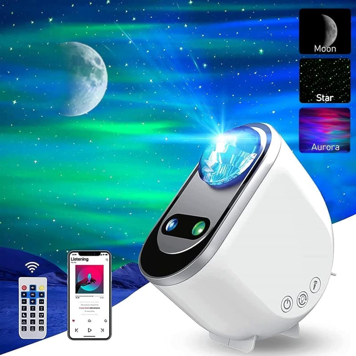 Northern Lights Aurora Projectors Galaxy Starry Sky Moon Lamp Night Light Projector for Kids Adults Gaming Room, Bedroom Home Theater, Ceiling, Room Decor