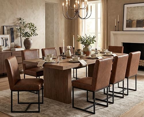 Miniatura 13 de CIMOTA Juego de 4 sillas de comedor modernas de lino, sillas de comedor de mediados de siglo, sillas laterales tapizadas de tela sin brazos con base