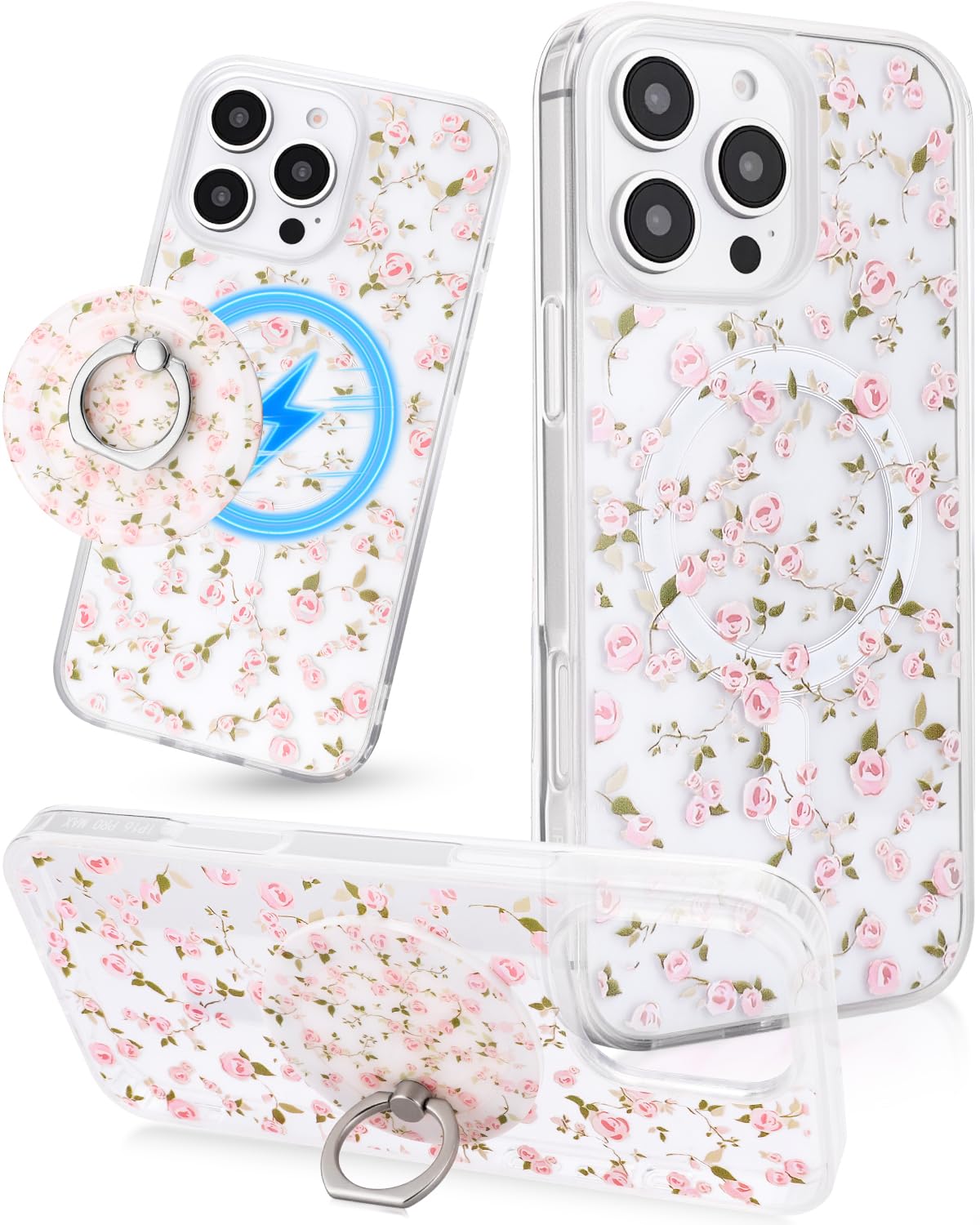 Coque anti-choc pour iPhone 16 Pro compatible MagSafe avec motif fleurs - 8