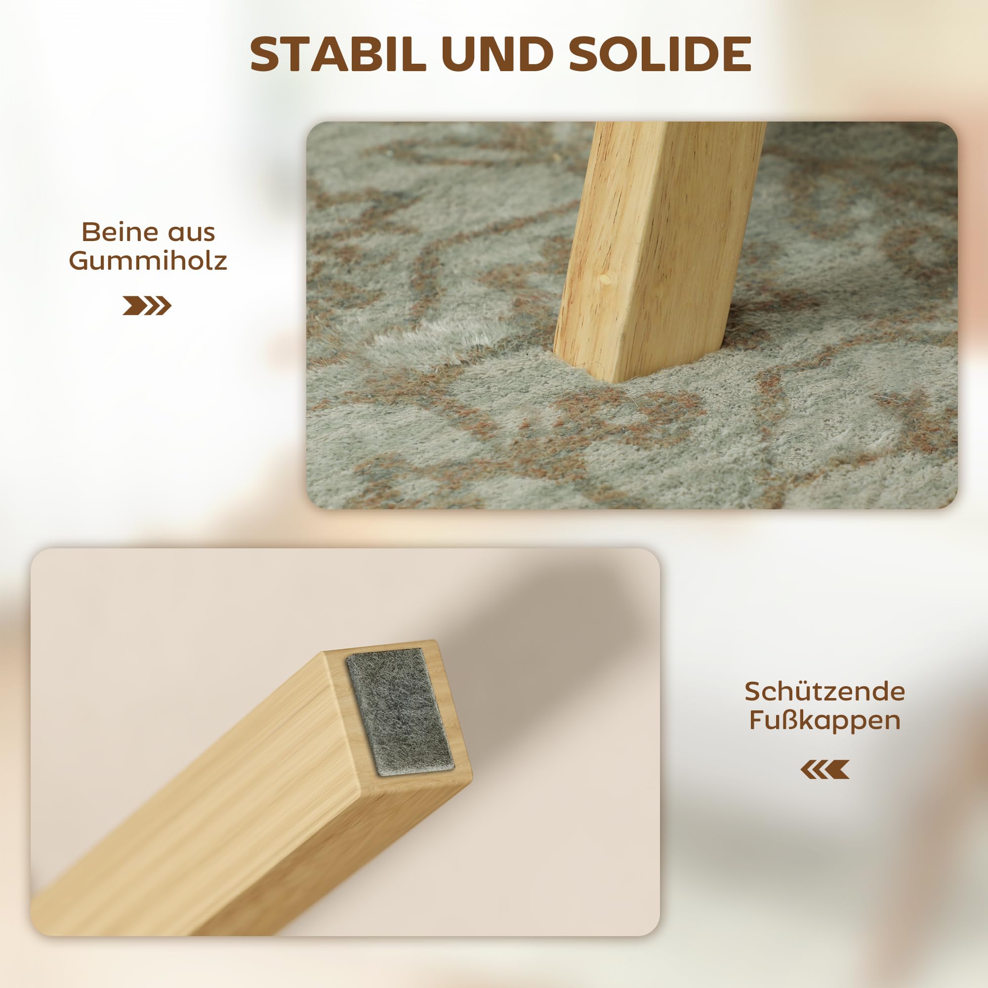 HOMCOM Sitzhocker mit Weichem Sitzkissen Holzbeinen Ottoman Cremeweiß