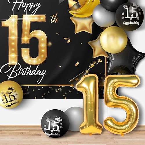 Miniatura 36 de Juego de globos dorados de feliz cumpleaños número 31 – Saludos a los 31 años de edad, guirnalda temática de fiesta con estrellas y luna, decoración