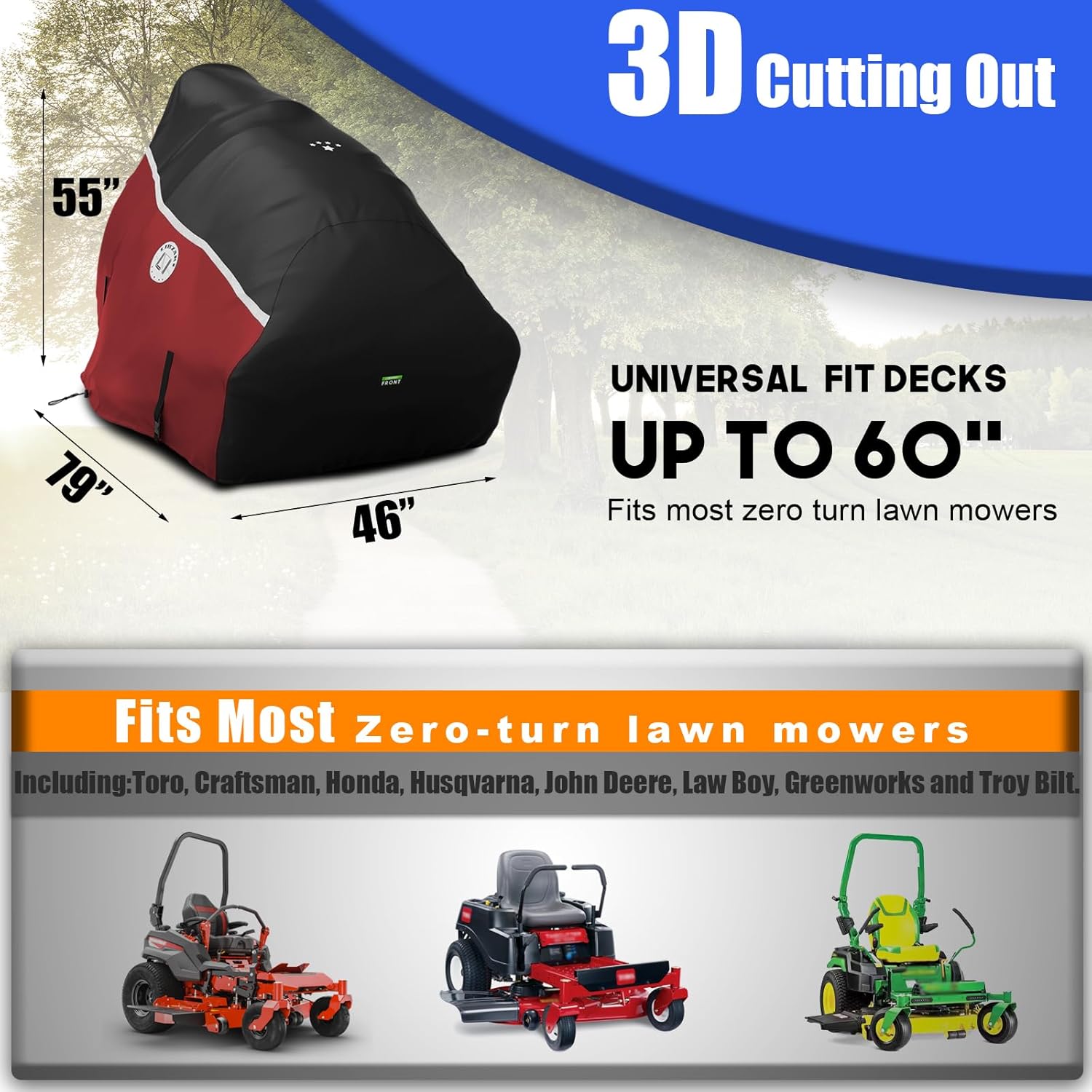 420D Zero Turn Mower Cover ,Waterproof 420D Marine Grade Fabric -Universal Fit for John Deer,Cub Cadet Zero Turn Up to 60" Lawn Mower Decks,Dimensions: 79" L X 46" WX 55" H-Red