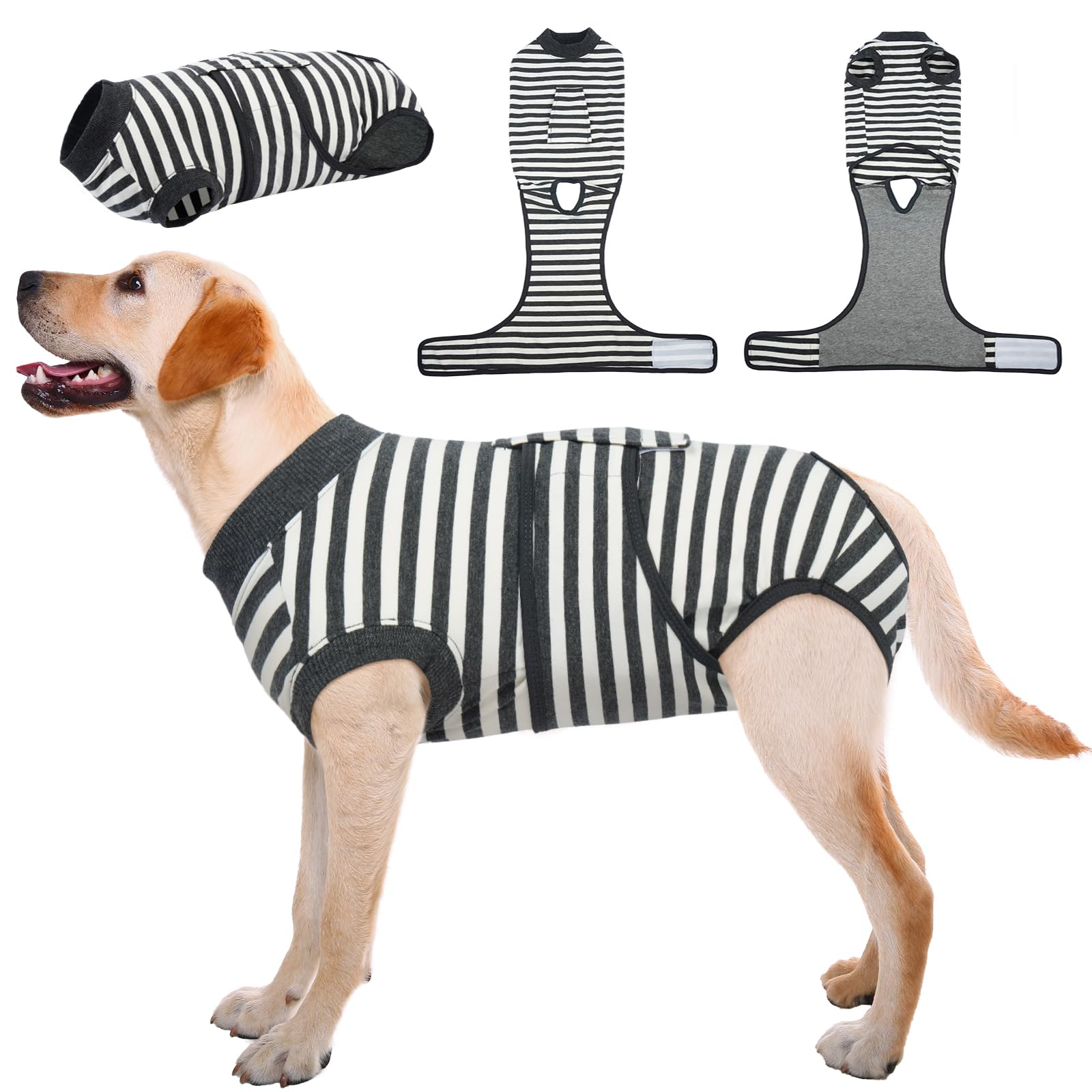 Kuoser Dog Surgery Recovery Suit, Dogs Recovery Suits for Female Spay and Male Neuter, Dog Onesie for After Surgery Post-Op Care, Puppy Post Body Vest Prevent Licking, Grey Stripe 2XL