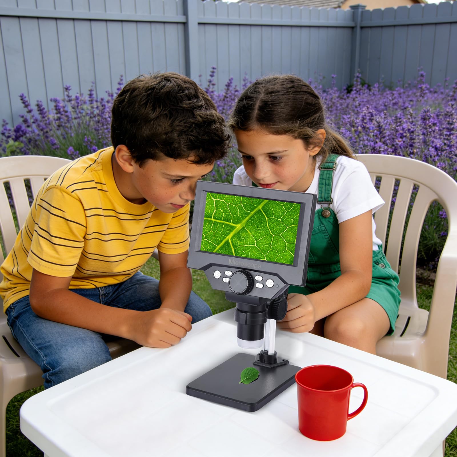 Koolertron Microscopio para Niños,5.5 Pulgadas Microscopio Profesional Digital LCD Portátile HD 1080P con 1-1000x Zoom de Aumento,8 Luces LED Ajustables,Compatible con PC Windows MacOS