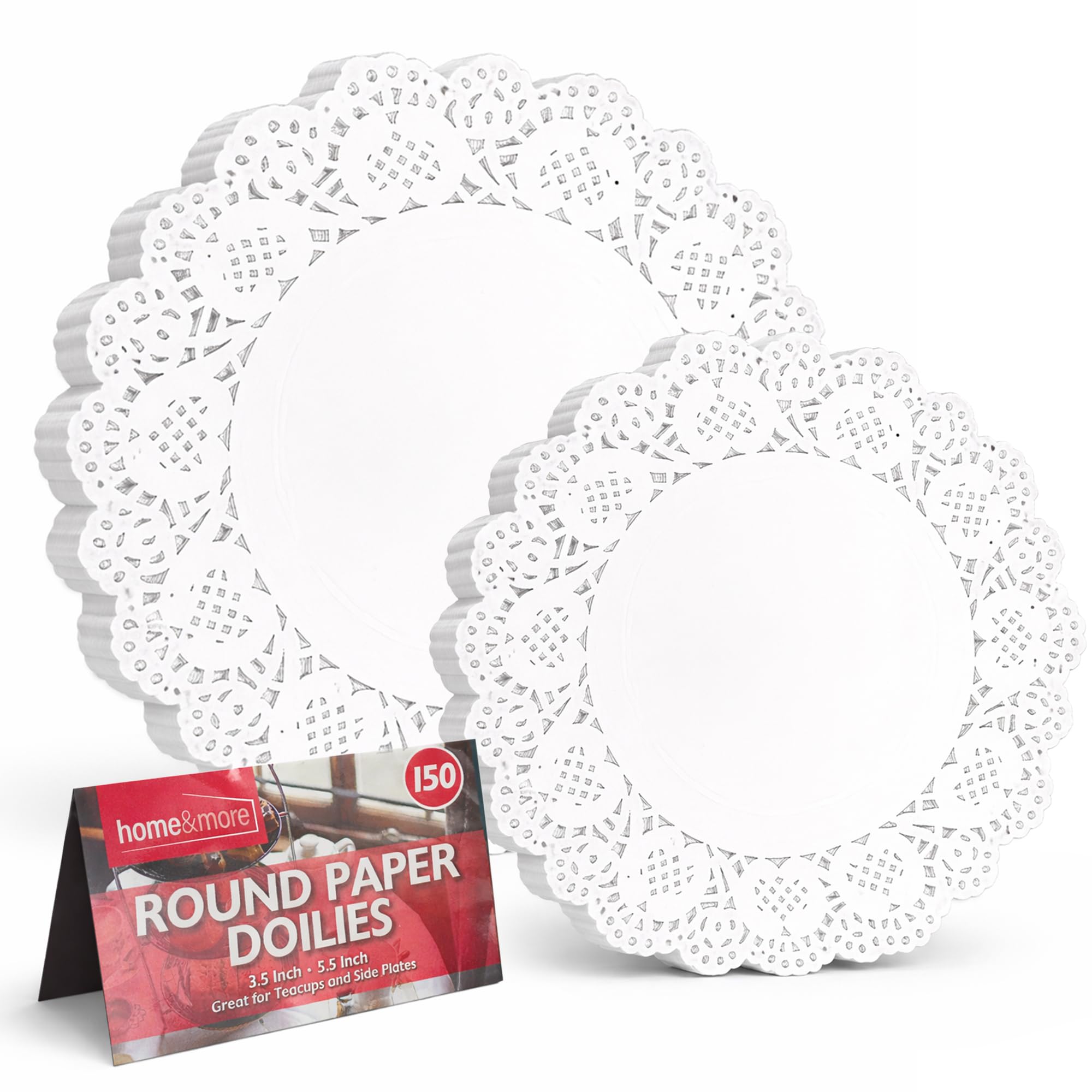 Produktbild von 150 Weiße Spitzen-Papierdeckchen Im Set – Rund, Oval & Rechteckig, Verschiedene Größen, Für Kuchen, Desserts & Partys