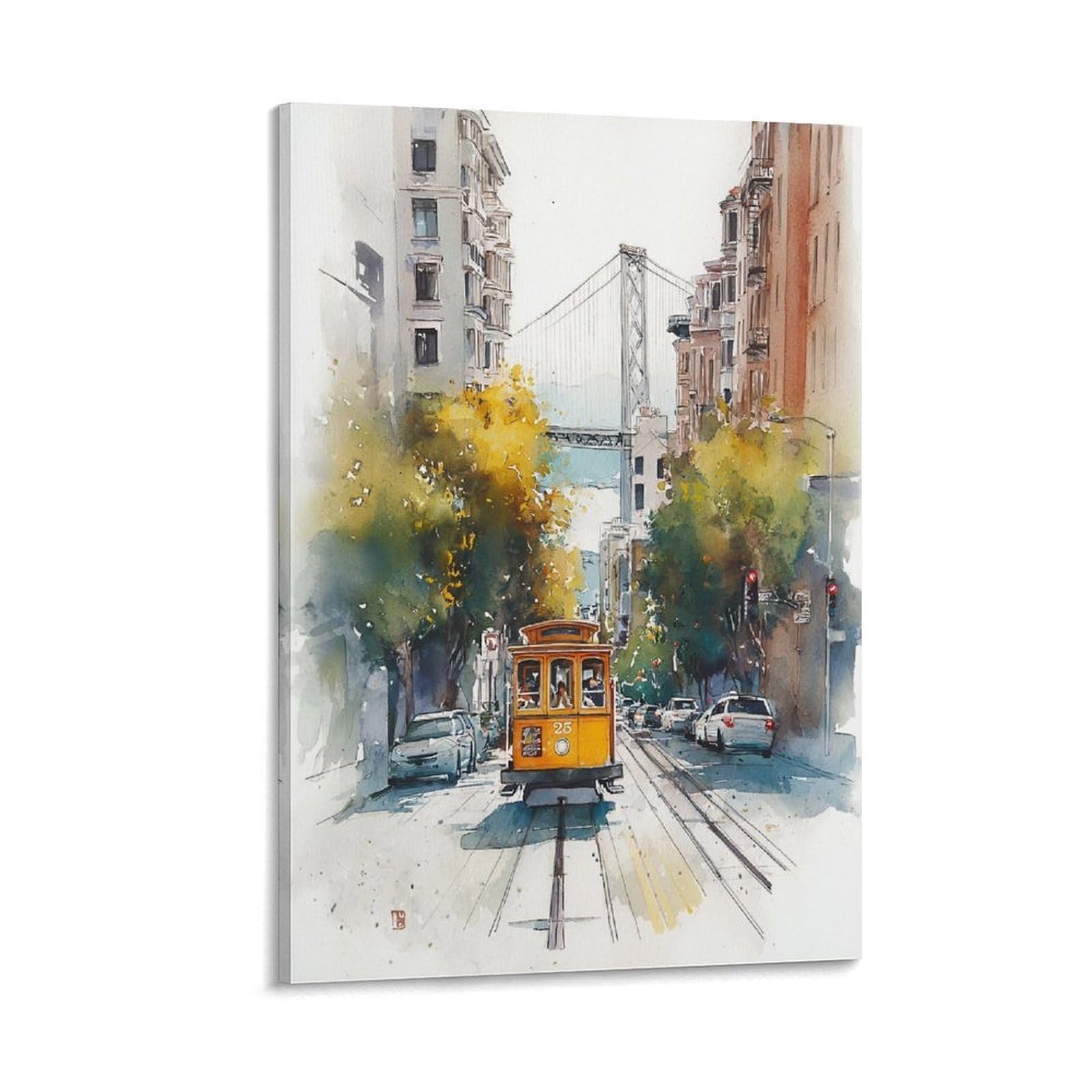 XWYMXZ Golden Gate Bridge Watercolor Painting San Francisco Posters 20x30inch(50x75cm) Vintage Watercolor Canvas Art