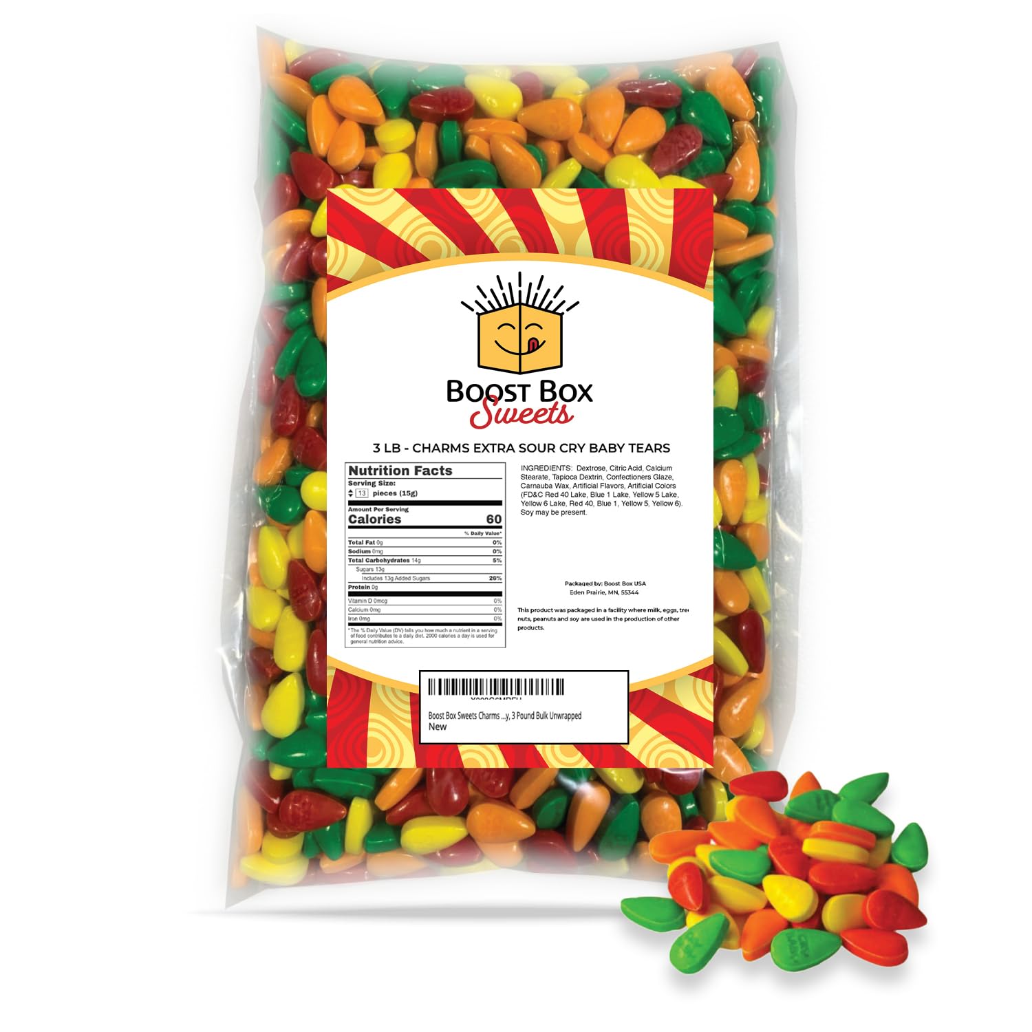 Boost Box Sweets Charms Extra Sour Cry Baby Tears Candy, 3 Pound Bulk Unwrapped