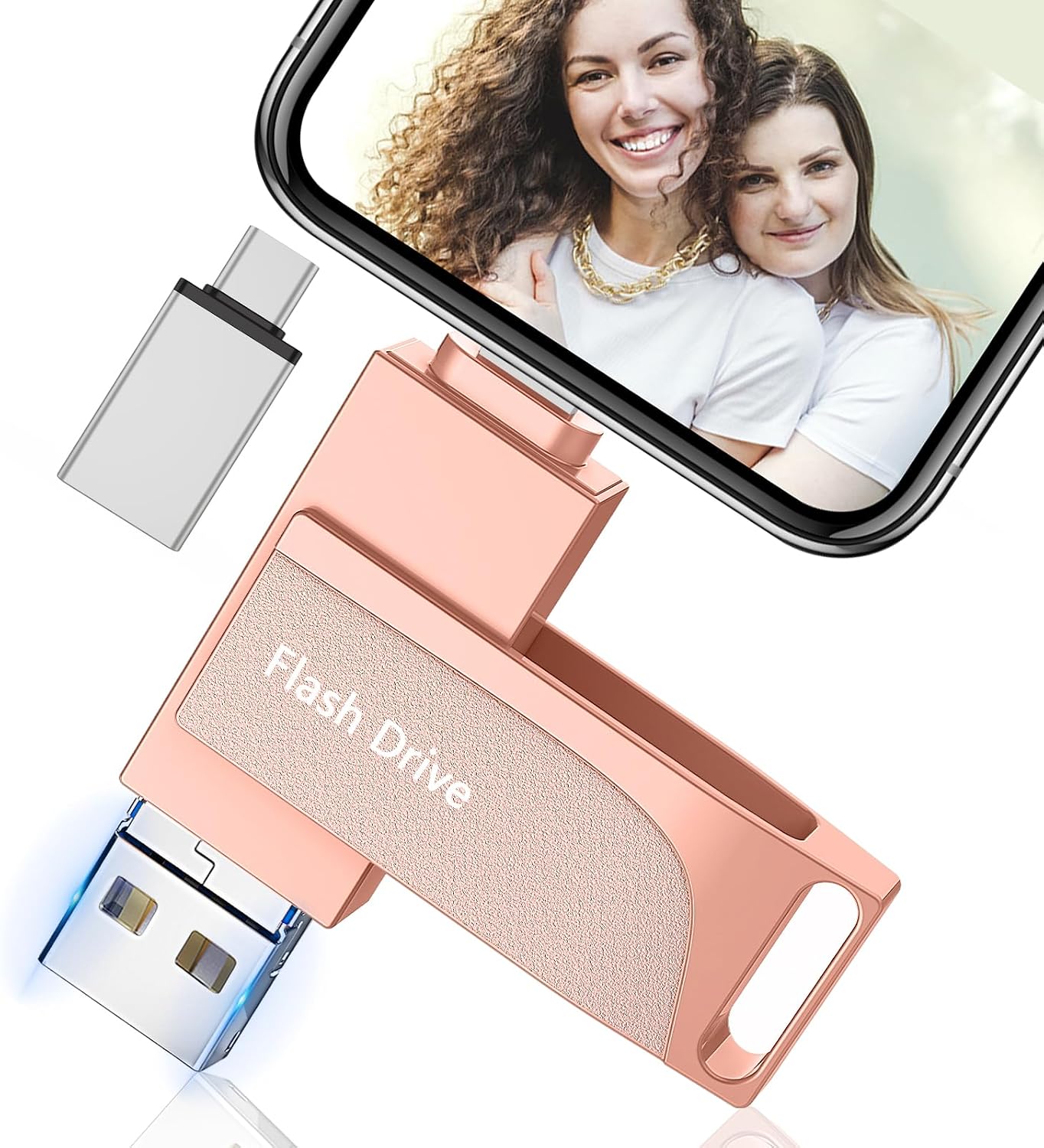 USB Stick 256GB für Phone,Levida Speicherstick,Photostick,Externer Speicher 4 in 1,Fotostick 3.0,Flash Drive für Handy,iOS,Android,Pad,Laptop,Pc(Mobile Memory,Automatic Photo Backup),Hellrosa