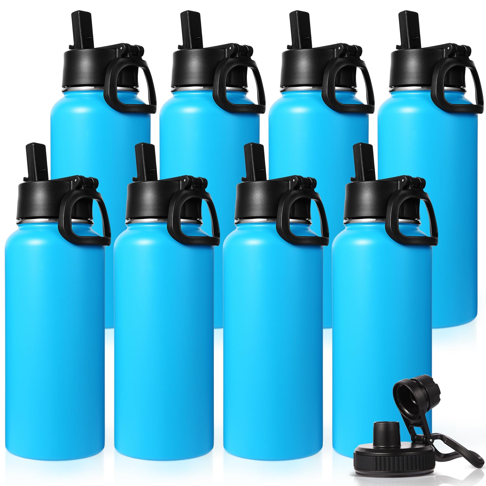 Neihepal 32 oz Insulated Water Bottles Bulk with 2 Lids (Straw & Spout Lid), Stainless Steel Double Wall Water Bottle, Keeps Cold 24H & Hot 12H (Blue,